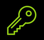 Green outline of a key icon on a black background.